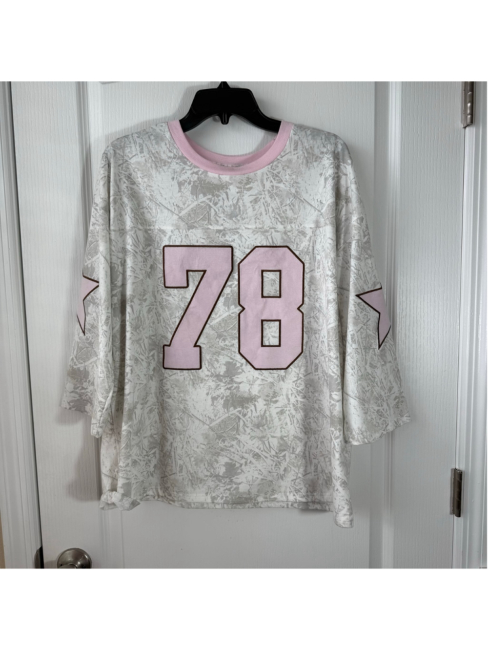 Women's Hi Res Jersey Top Size L White Pink 78 Graphic Star Print